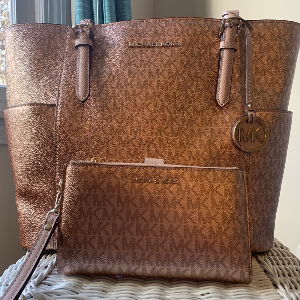 MK Rose Gold Tote with Matching Wallet